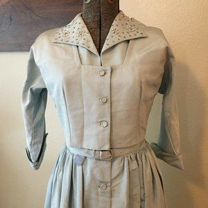 Vintage 40s-50s Silk Light Blue Dress and Bolero